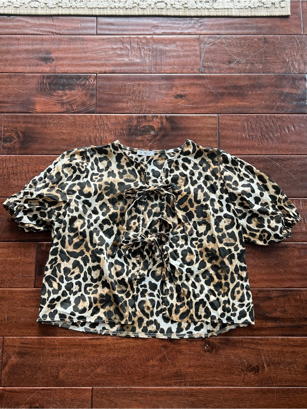 Target Leopard Tie-Front Puff Sleeve Blouse - Brown & Black